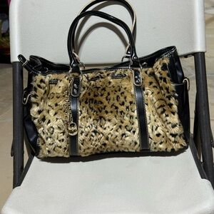 Apt. 9 Faux Leopard Print Satchel with Black Trim and Gold Charm